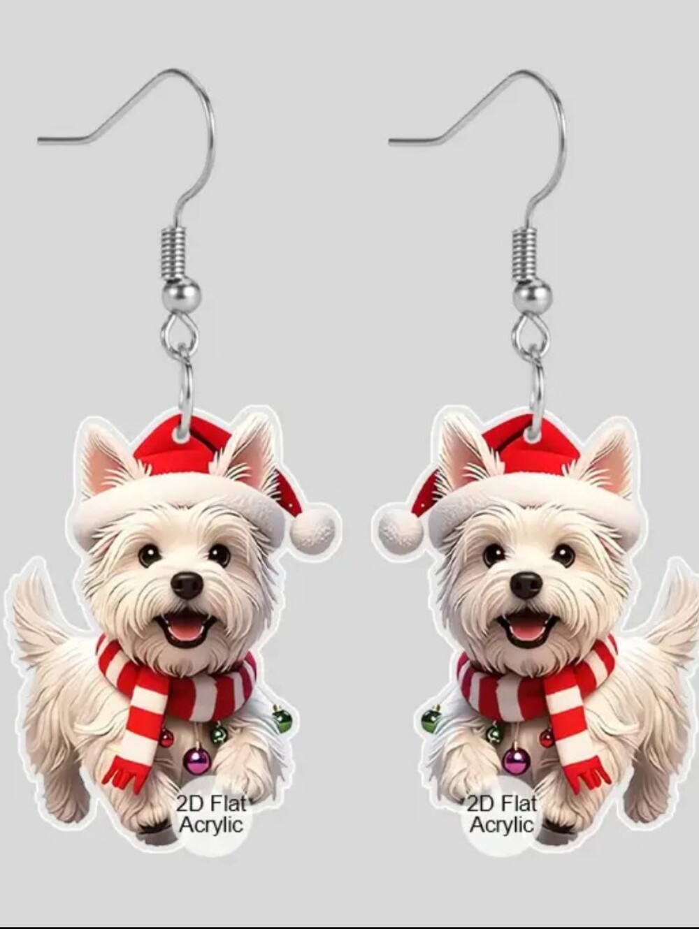 Hand Crafted Westie Dog Acrylic Earrings in Red and White - Festive Pet Design
